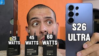 GALAXY S26 ULTRA recarregando com 25, 45 e 60 WATTS!