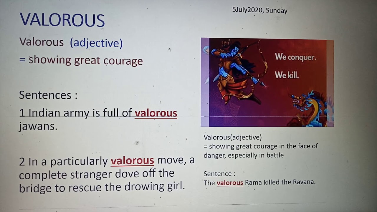 Vocabulary Meaning of Valorous YouTube
