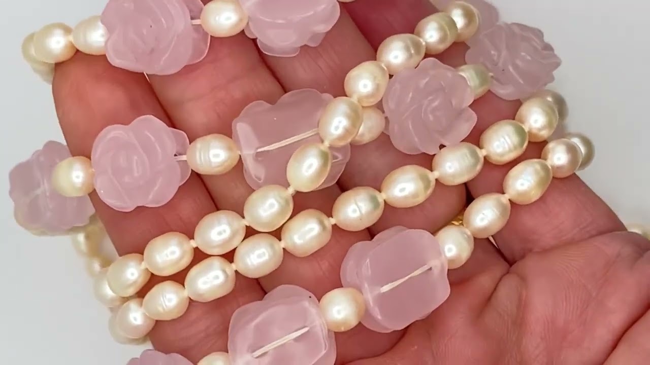 Fresh water pearl strand with rose quartz beads 28 inches @mastercutgems