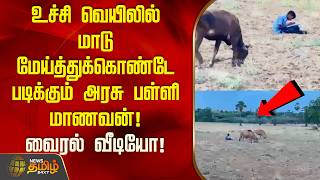 உச்சி வெயிலில் மாடு மேய்த்துக்கொண்டே படிக்கும் அரசு பள்ளி மாணவன்! வைரல் வீடியோ! | SchoolBoy