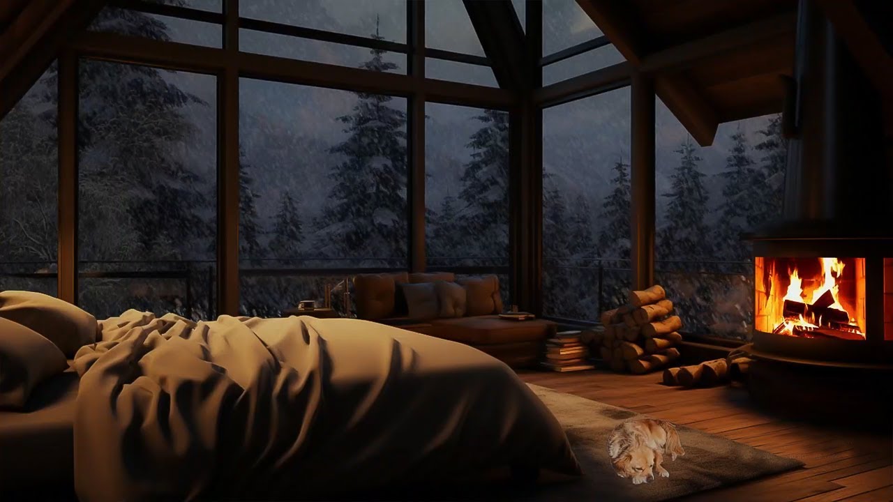 Cozy Winter Cabin ️Relaxing Blizzard and Snowstorm Sounds w-Heavy Wind ...