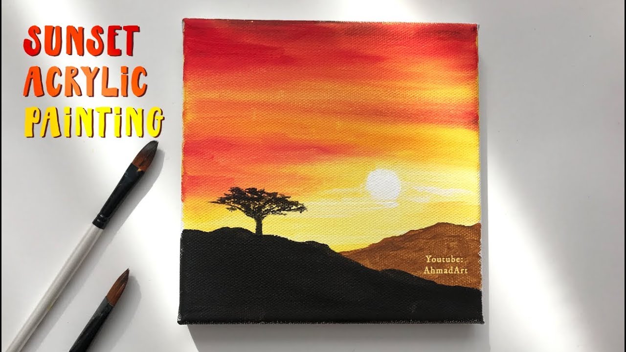 Easy Step By Step Sunset Acrylic Painting for Beginners