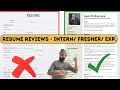 Resume Reviews | Intern, Fresher, Experienced | Fix mistakes in your Resume