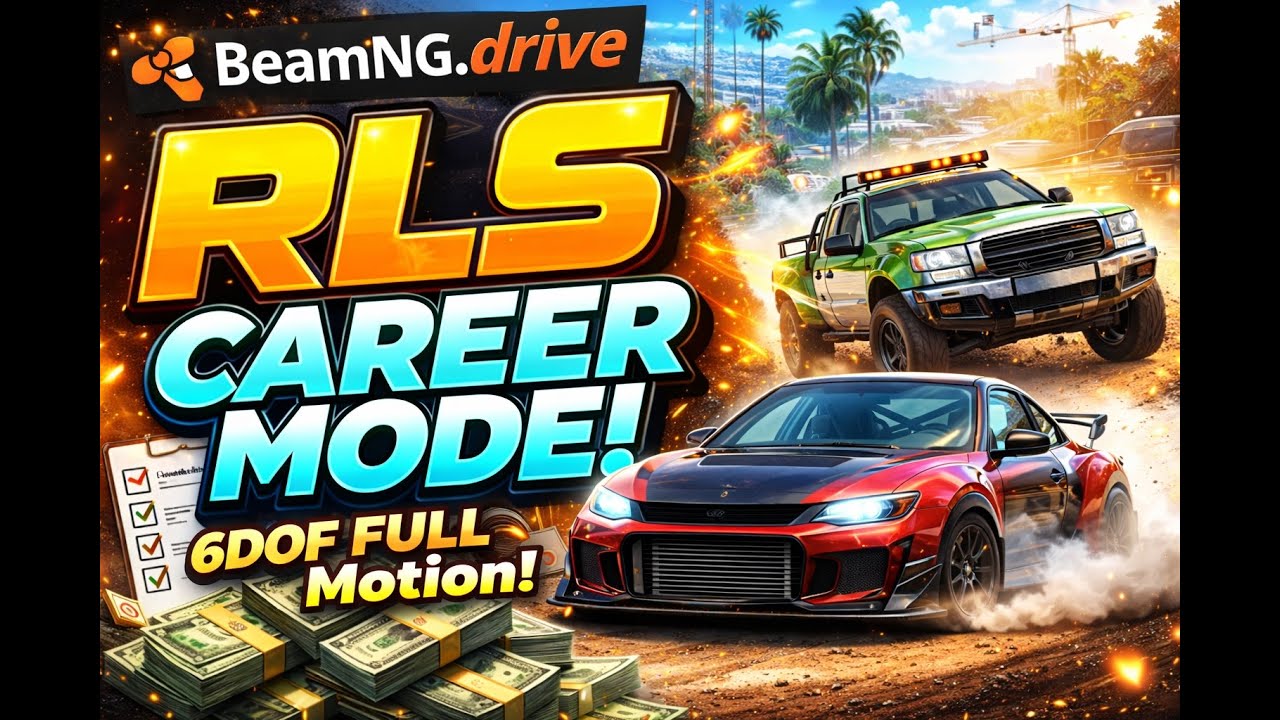 LIVE! 6DOF FULL Motion Sim - BeamNG.drive RLS Career Mod - Horizontal