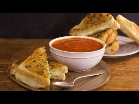 Spicy Tomato Soup and Garlic Bread Grilled Cheese Sandwiches