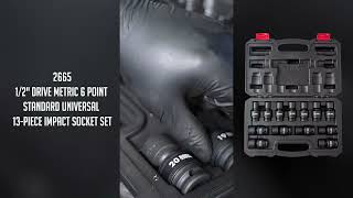 SUNEX® Tools | 2665 | 1/2" Drive Metric 6 Point Standard Universal 13-Piece Impact Socket Set