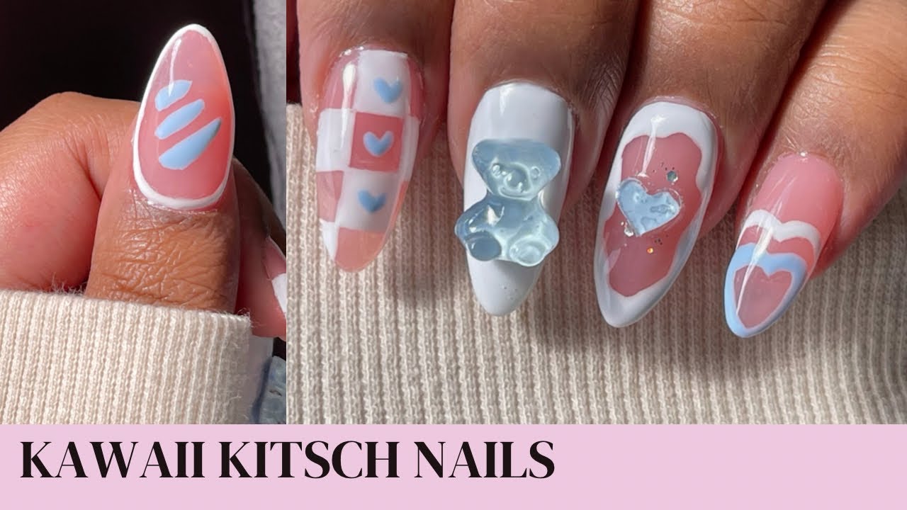 Kawaii gel nail tutorial 🧸🪁 / Kitsch / Gel extension / Gel x Apres dupe