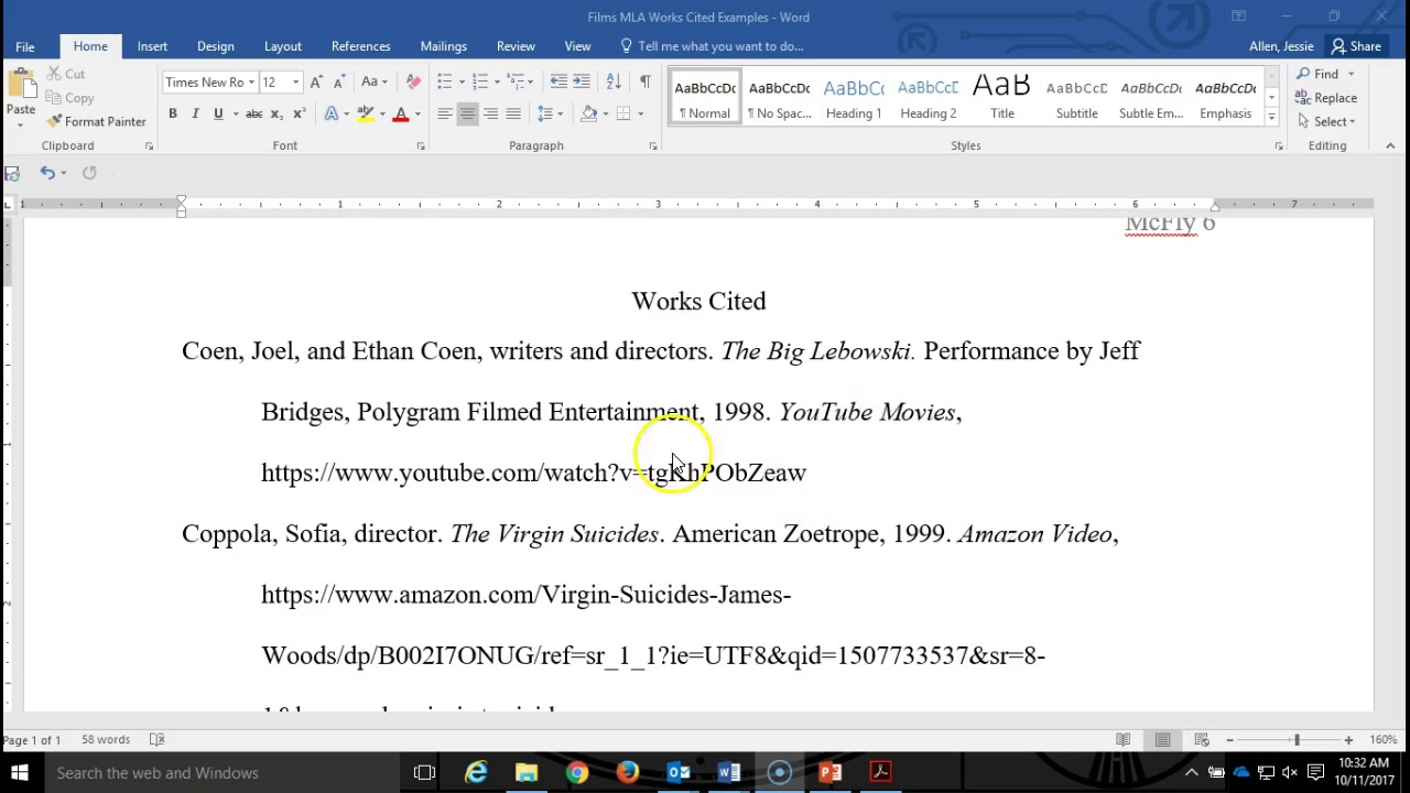 mla format cite a movie