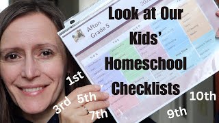 Look At Our Kids' Homeschool Checklists || 10th_9th_7th_5th_3rd_1st Grades