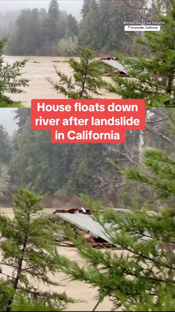 House floats down river after landslide in California #shorts