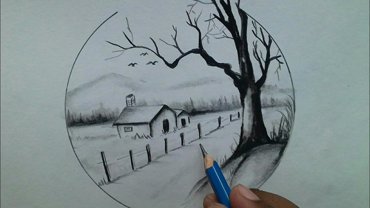 Nature scenery drawing easy step by step for beginners / charcoal ...