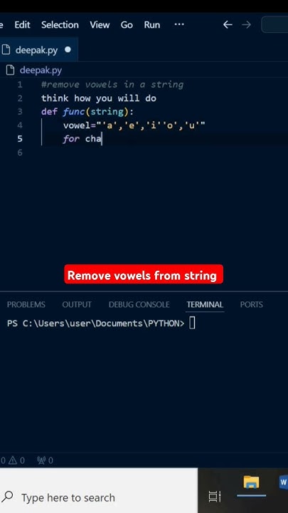 Python programme to remove vowels from string#coding#ytshorts# ...