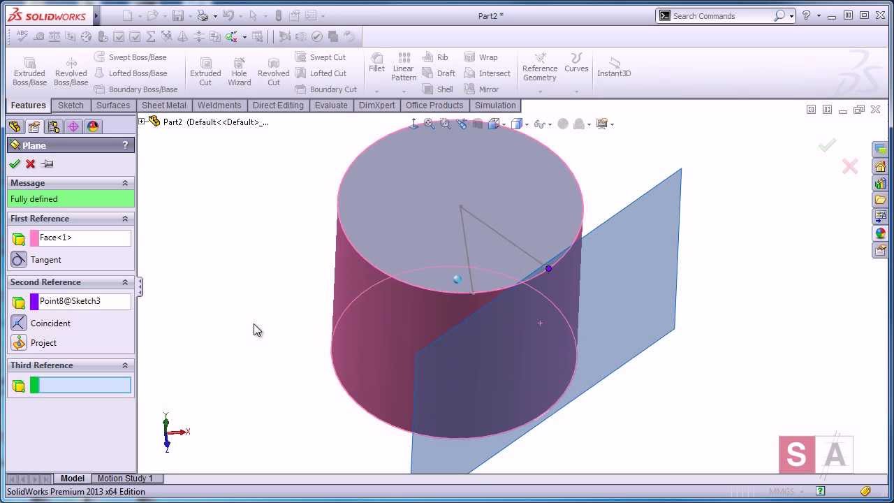 create a tangent plane in solidworks with a point