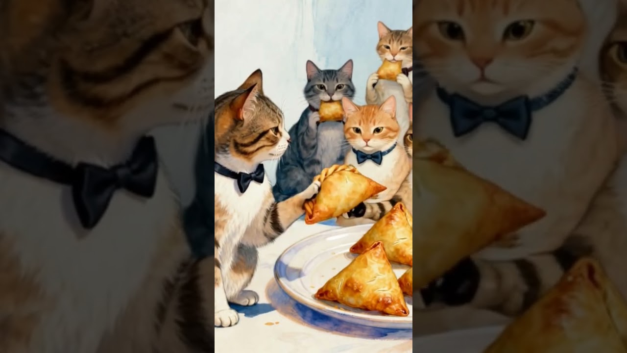 The poor cat didn't have samosa.So his rich friends making fun oh him😞