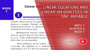 MATH 7 | WEEK 7 | QUARTER 2 - LINEAR EQUATIONS AND INEQUALITIES IN ONE VARIABLE