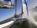 Hobie 16 Sailing In Extreme Winds, Main Sail Reefed, No Jib