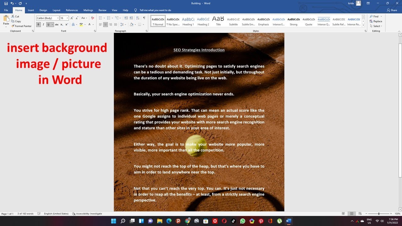 How to insert background image in Microsoft Word Document - YouTube