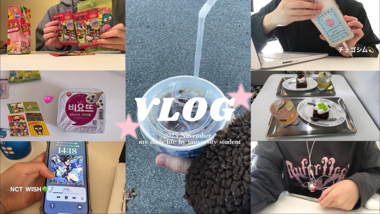 大学生VLOG:11月の日常‎🤍大学の課題,TOEIC,カフェ,サンリオシール🎀.⋆美味しいもの食べて就活の息抜き🍀⭐️