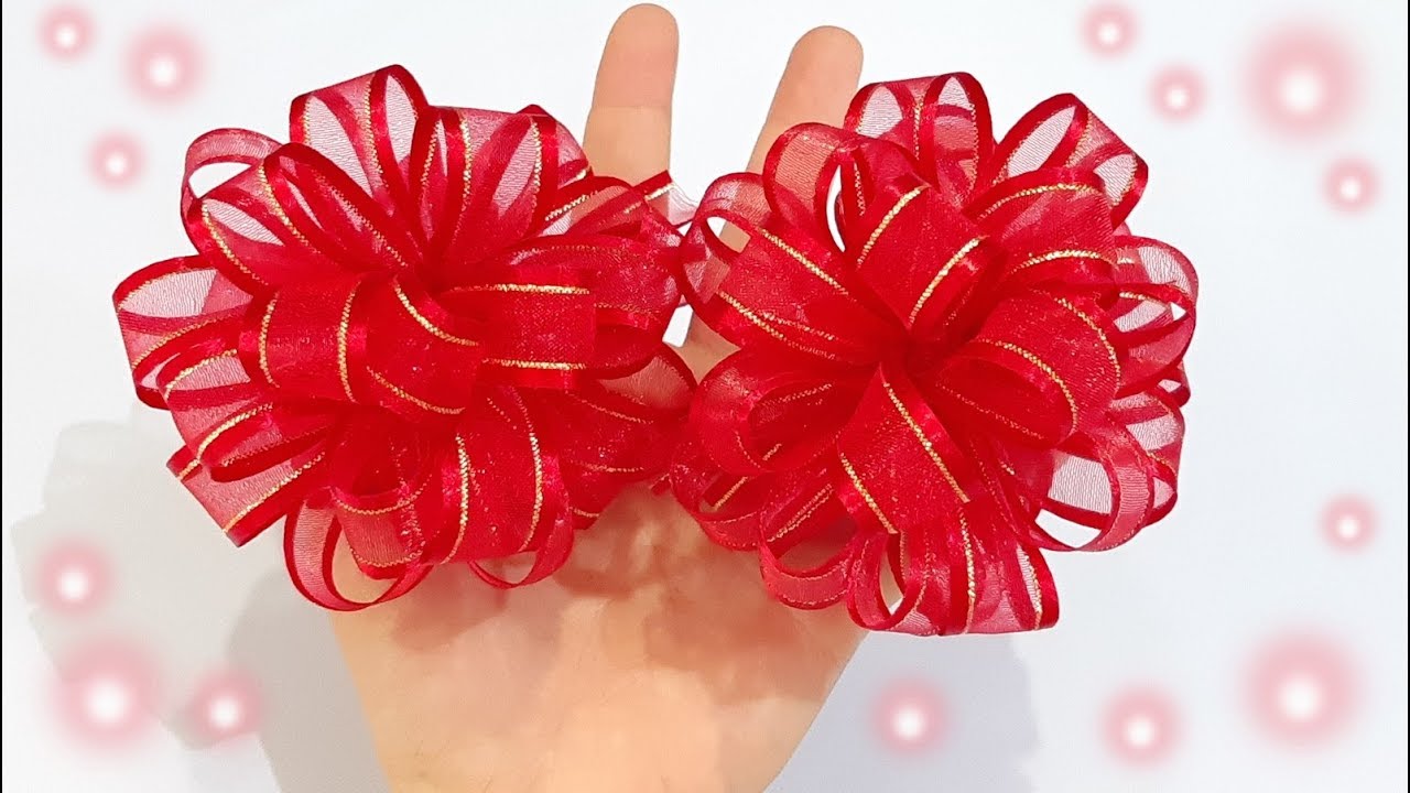 สอนทำโบว์ริบบิ้นผ้าซีฟอง/วิธีทำโบว์ติดของขวัญ How to make bow ribbon