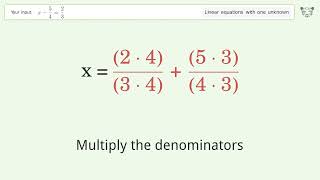 Linear equation with one unknown: Solve x-5/4=2/3 step-by-step solution