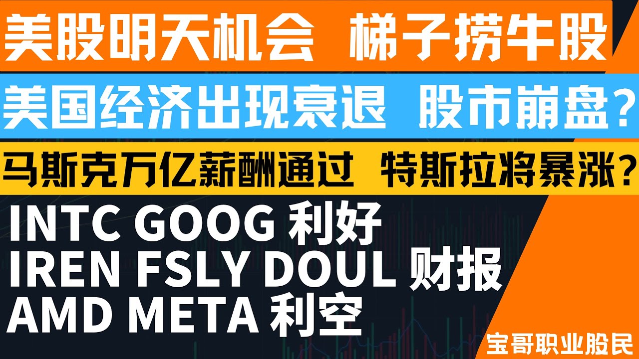美国经济出现衰退 股市崩盘? 马斯克万亿薪酬通过 特斯拉将暴涨? INTC GOOG 利好！IREN FSLY DOUL 财报！ AMD META  利空！11062025 #美股 #股票 #投資