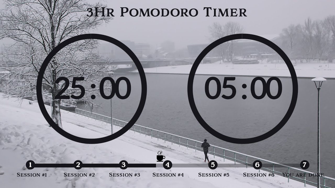 25 Minute Pomodoro Timer 🔥Fire Crackling Sound 📚3-Hour Study ⏱Pomodoro 25/5, 25 min x 6 sets