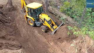 JCB Backhoe Loader-Clearing Narrow Road-Hilly Road Construction