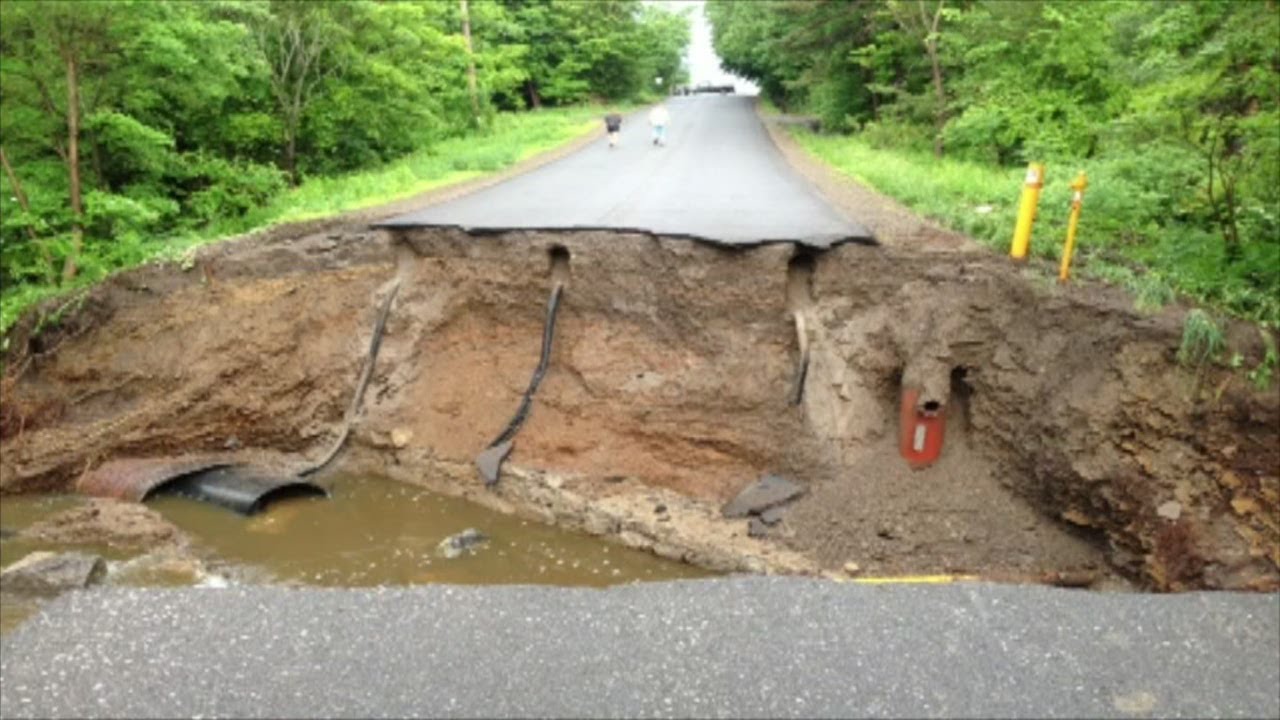 Rain washes out portion of Wyoming County road - YouTube