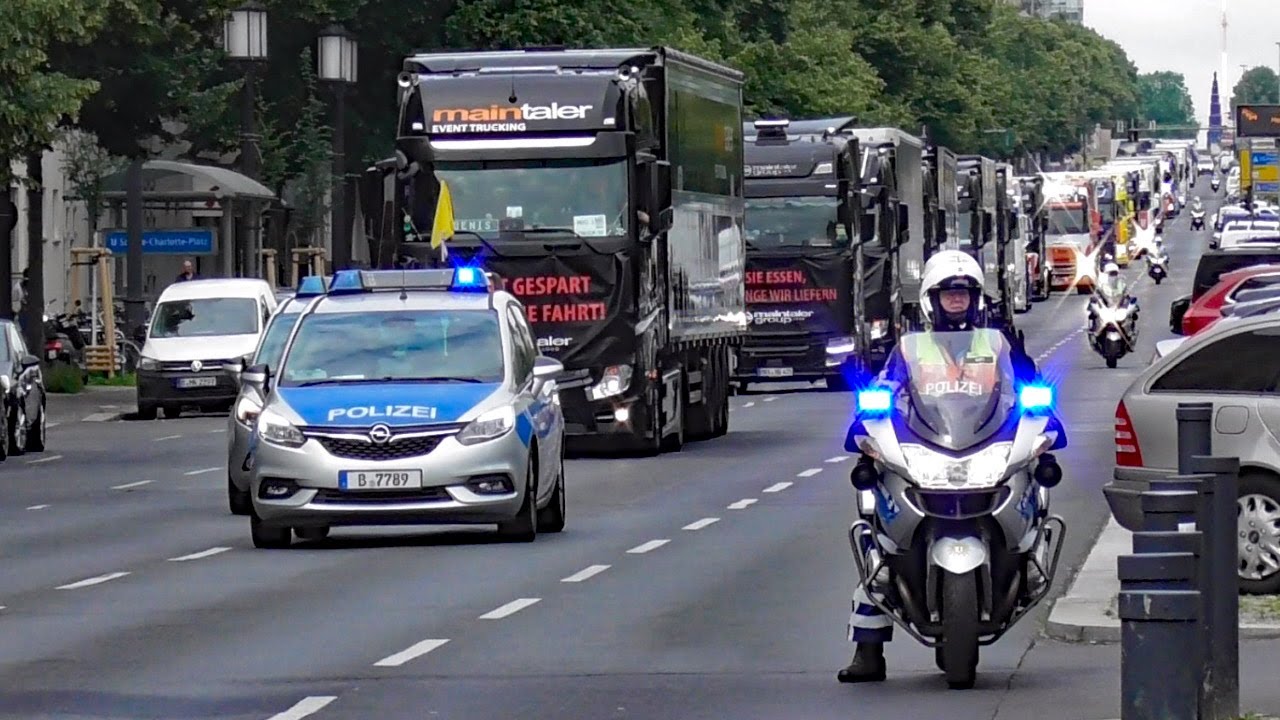 Polizeibegleitung│LKW-Korso ► Protest gegen Dumpingpreise im Transport- und Speditionsgewerbe