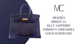 Hermès Birkin 35 Blue Sapphire Crocodile GHW Bag in 2023