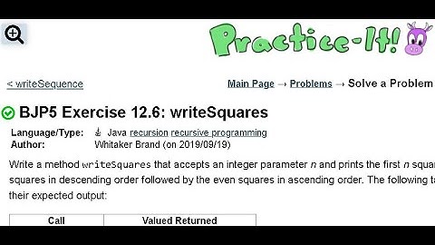 Java Practice It | Exercise 12.6: writeSquares | recursion, recursive training