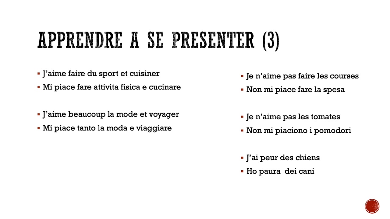 Vidéo 1. J'apprends à me présenter en italien