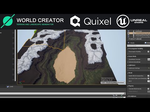 العمل مع Quixel Bridge و World Creator 2 و UE 4 في 2020. البرنامج التعليمي للمبتدئين.