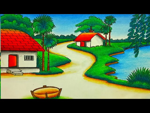 fishing scenery drawing. indian village scenery painting. | By Easy Drawing  SAFacebook