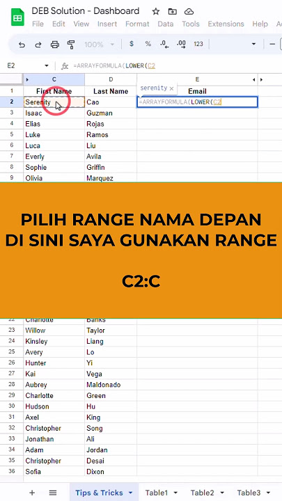 Membuat Email dari Nama Depan dan Nama Belakang - Google Sheets Tips & Tricks #belajaronline