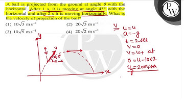A ball is projected from the ground at angle \( \theta \) with the horizontal. After \( 1 \mathr...