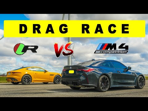 2022 Jaguar F Type R vs 2022 BMW M4 Comp, things get interesting at the end. Drag and Roll Race.