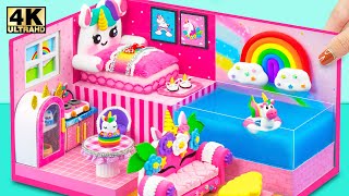 Building Pink Unicorn House with Bedroom, Kitchen, Pool from Polymer Clay 🦄🌈 DIY Miniature House