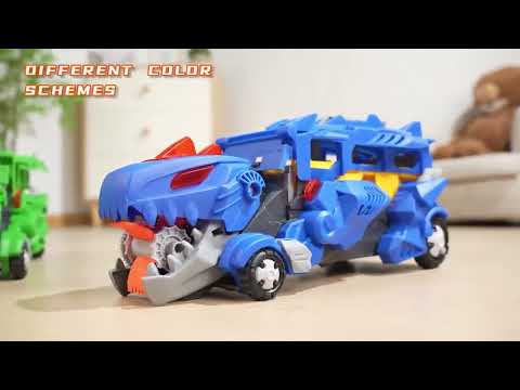 Ігровий набір трек INMOREDO Мега-транспортер Тиранус Рекс 3 в 1 + 6 машинок, видео 1