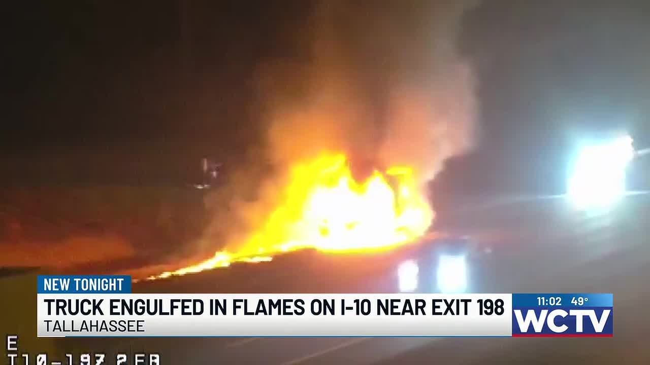Amazon truck engulfed in flames on I-10 near exit 198