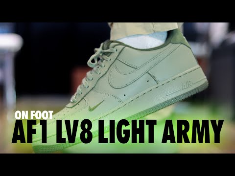 ON FOOT! Nike Air Force 1 LV8 Light Army Cargo Khaki Schopes 4K 