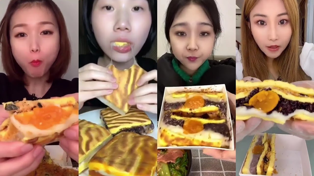 [ASMR] TIGER SKIN SANDWICH CAKES || *Subtitled* Chinese Dessert Mukbang 디저트 먹방 吃播