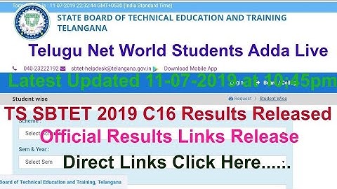 TS SBTET 2019 C16 Diploma Results Released Official Updated Links Working|Live|