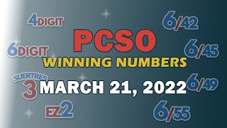 P79M Jackpot Grand Lotto 6/55, EZ2, Suertres, 4D and Megalotto 6/45 | March 21, 2022 P79M Jackpot Grand Lotto 6/55, EZ2, Suertres, 4D and Megalotto 6/45 | March 21, 2022