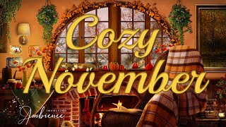 Cozy Autumn ASMR Ambience 🍂 November Mood 🍁 Autumn Cabin 💦❄️ Rainy & Snowy Weather