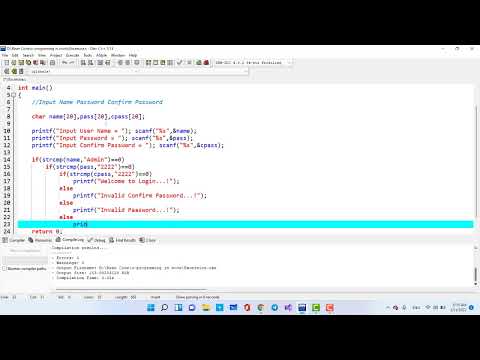 (eps10) Input Name Password and Confirm Password - condition in c programming by Coding Lab Academy