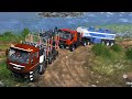 Spintires MudRunner -  MAN TGS 41.480 8x8 Log Truck -  Pulling Iveco 420 6x6 Trailer Fuel Tanker