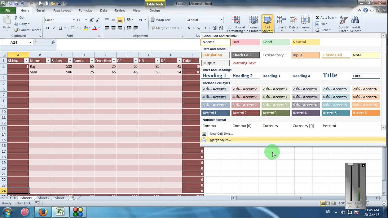 Format As Table Cell Style In Excel Hindi Urdu Class 7 YouTube