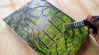 How to paint a beautful day in the forest /Acrylic painting tutorial for beginners🎨🖌️.