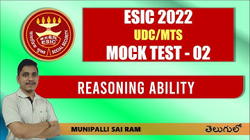 ESIC UDC/MTS 2022 || Reasoning Ability || Practice Test - 02 || MSR Classes